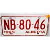 Image 1 : VINTAGE 1965 ALBERTA LICENSE PLATE- WHITE/ RED
