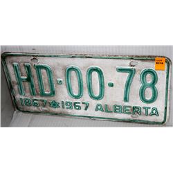 VINTAGE 1867*1967 ALBERTA CENTENNIAL LICENSE