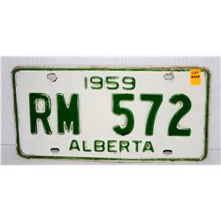 VINTAGE 1959 ALBERTA LICENSE PLATE- WHITE/ GREEN