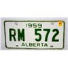 Image 1 : VINTAGE 1959 ALBERTA LICENSE PLATE- WHITE/ GREEN