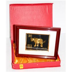 BRAND NEW CHINESE GOLD FOILED FRAMED OX PICTURE