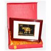 Image 1 : BRAND NEW CHINESE GOLD FOILED FRAMED OX PICTURE