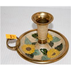 VINTAGE BRASS FINGER LOOP HAND PAINTED CANDLE