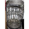 Image 3 : ORNATE METAL AND WICKER WINE RACK W/ GLASSWARE