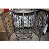 Image 4 : ORNATE METAL AND WICKER WINE RACK W/ GLASSWARE