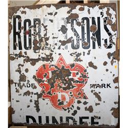 ANTIQUE ROBERTSON DUNDEE WHISKEY PORCELAIN ON METAL SIGN