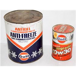 LOT OF 2 VINTAGE GULF AUTOMOTIVE FLUIDS; MOTOR OIL