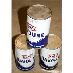 LOT OF 3 CANS OF VINTAGE TEXACO HAVOLINE MOTOR OIL