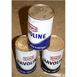 LOT OF 3 CANS OF VINTAGE TEXACO HAVOLINE MOTOR OIL