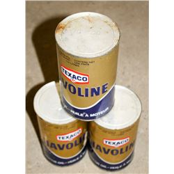 LOT OF 3 CANS OF VINTAGE TEXACO HAVOLINE MOTOR OIL