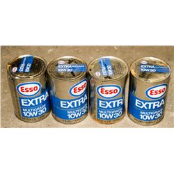 LOT OF 4 CANS OF VINTAGE ESSO EXTRA 10W30 MULTI-