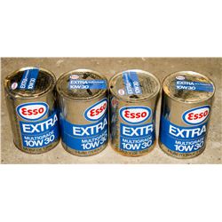 LOT OF 4 CANS OF VINTAGE ESSO EXTRA 10W30 MULTI-