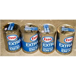LOT OF 4 CANS OF VINTAGE ESSO EXTRA 10W30 MULTI-