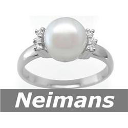 Certified 8.5MM Akoya Pearl & VS Diamond Ring 14kt Gold