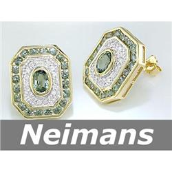 Estate 3.50 ct Green Sapphire & Diamond Earrings 14kt