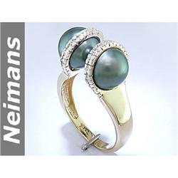 AAA CERT 8.5 MM Black Tahitian Pearl & Diamond Ring 14k