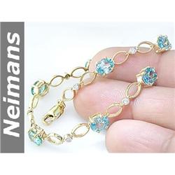 Certified 9.75 ct Blue Zircon & Diamond Bracelet 14kt