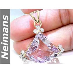 Estate Gem 21.75 ct Pink Amethyst & Diamond Pendant 14k