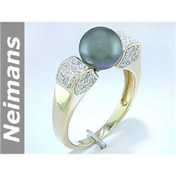 Neimans 8.5 MM Black Tahitian Pearl & Diamond Ring 14kt