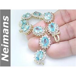 Certified 45.00 ct Blue Zircon & Sapphire Bracelet 14kt