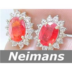 Vintage 3.00 ct Orange & White Sapphire Earrings 14kt