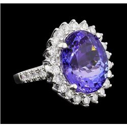 GIA Cert 11.78 ctw Tanzanite and Diamond Ring - 14KT White Gold