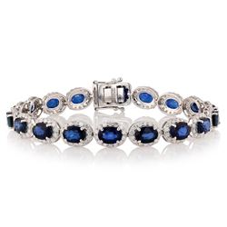 18.13 ctw Blue Sapphire and 3.92 ctw Diamond 14K White Gold Bracelet