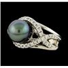 Image 1 : Pearl and Diamond Ring - 14KT White Gold