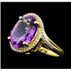 Image 1 : 4.90 ctw Amethyst And Diamond Ring - 14KT Yellow Gold