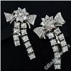 Image 1 : Vintage 18kt White Gold 2.45 ctw Round Diamond Bow Ribbon Dangle Earrings