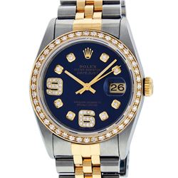 Rolex Mens 2 Tone Blue Diamond 36MM Datejust Wristwatch