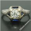Image 4 : Antique Art Deco 18kt White Gold 0.65 ctw European Diamond and Sapphire Ring