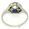 Image 7 : Antique Art Deco 18kt White Gold 0.65 ctw European Diamond and Sapphire Ring