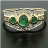 Image 5 : Petite 14K TT Gold 0.68 ctw 3 Cabochon Emerald & Diamond Accented Cocktail Ring