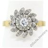 Image 1 : Vintage 18kt White and Yellow Gold Diamond Swirl Flower Cluster Ring