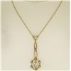 Image 2 : Antique Victorian 10k Yellow Gold Aquamarine Seed Pearl Dangle Pendant Necklace