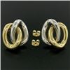 Image 3 : 18K Two Tone Gold Stationary Dual Interlocking Oval Knot Stud Post Earrings 8.6g