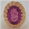 Image 2 : Vintage 14kt Yellow Gold Oval Synthetic Alexandrite Ring w/ Textured Halo