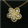 Image 1 : 18k Yellow and White Gold 1.22 ctw Diamond Cluster Flower Pendant Necklace