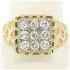 Image 2 : Mens 14K Two Tone Gold Nugget Design .90 ctw Round BRILLIANT Diamond Cluster Rin