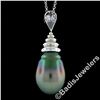 Image 2 : 18kt White Gold Tahitian Black Pearl and 0.60 ctw Diamond Pendant Necklace
