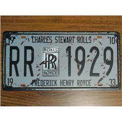 Vintage car plates, Retro style - CHARLES STEWART ROLLS - ROLLS ROYCE 1929