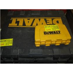 DEWALT 18V CORDLESS DRILL WITH 2 BATTERIES, CHARGER AND BIT SET.