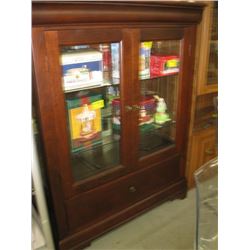 GLASS DOOR CABINET WITH GLASS SHELVES AND SINGLE DRAWER