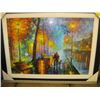 Image 1 : FRAMED COLORFUL PRINT OF THE STREETLIGHT BENCHES & TREES