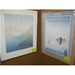 2 FRAMED PRINTS  THE SAILBOATS  &  THE MOUNTAIN LAKE 