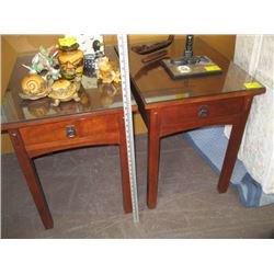 PAIR OF STICKLEY END TABLES WITH GLASS TOPS