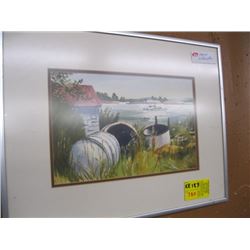 SIGNED WATERCOLOUR OF THE OLD BARRELS & BOAT