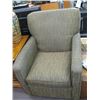 Image 2 : PAIR OF LEAF PRINT UPHOLSTERED CHAIRS, 1 CHAIR CUSHION IS DAMAGED