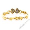 Image 6 : 18kt Yellow Gold 1.58 ctw Diamond and Sapphire Dual Heart Curved Tube Link Brace